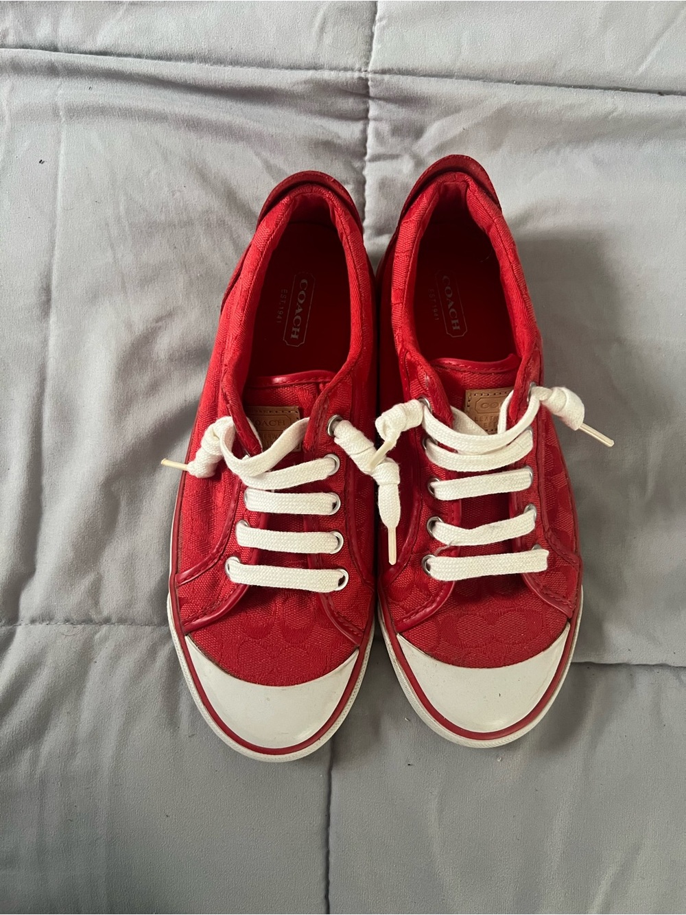 Coach Red & White Low-Top Barrett Sneakers